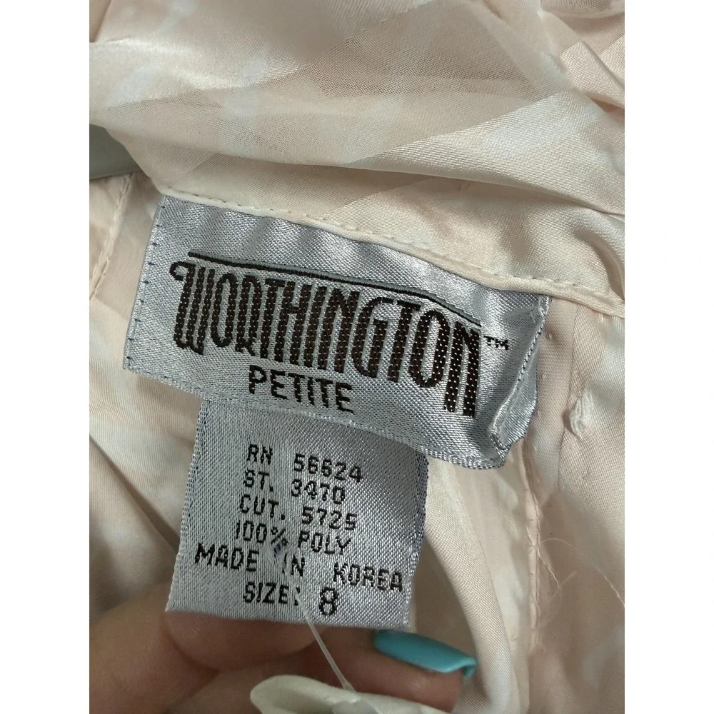Vintage‎ Worthington Blouse Womens 8 Petite Pink Striped Beaded Mock Neck